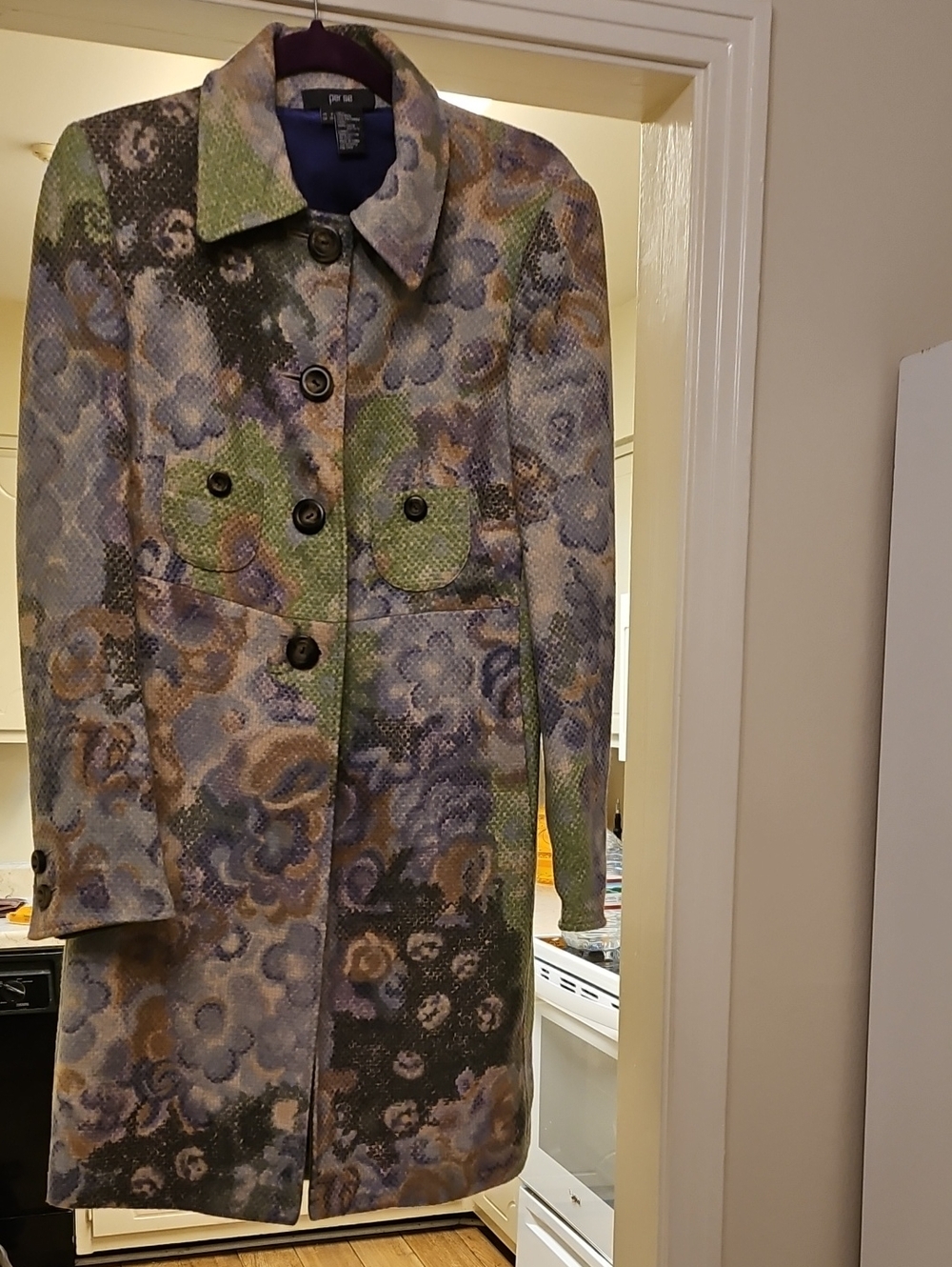 Worthington Lavender Green Floral Textured Trench Coat